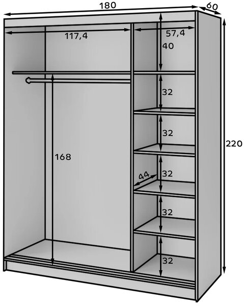 Šatníková skriňa so zrkadlom a posuvnými dverami 180 cm VALORA - čierna / dub karamel