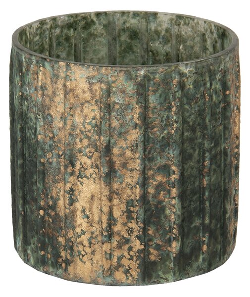 Tyrkysovo - šedivý svietnik s bronzovou patinou - 10 * 10 cm