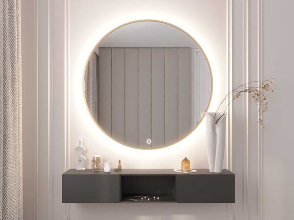 Okrúhle zrkadlo SOL s LED osvetlením - zlaté