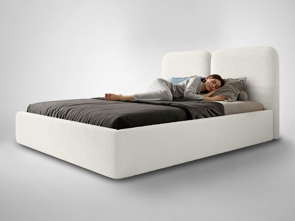 Manželská čalúnená posteľ s úložným priestorom Desio Slim 160x200 - smotanová