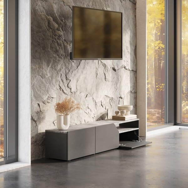 Čierny TV stolík v dekore betónu 180x38 cm Verone – TemaHome