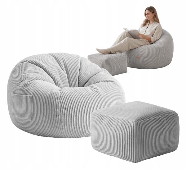 Profitent Menčestrový sedací vak s podnožkou Comfy 3.0 Sivé