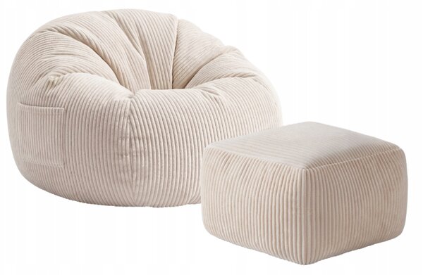Profitent Menčestrový sedací vak s podnožkou Comfy 3.0 Béžové