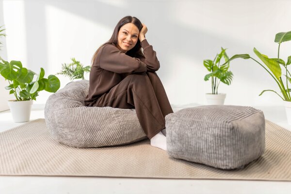 Profitent Menčestrový sedací vak s podnožkou Comfy 3.0 Sivé