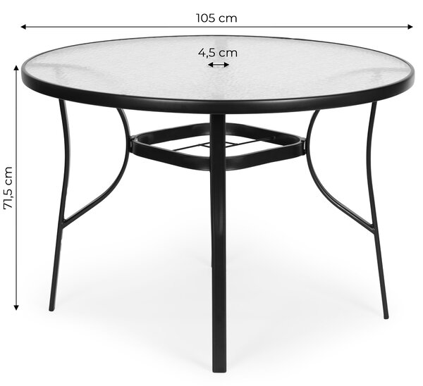 MultiGarden Okrúhly záhradný stôl 100 cm, tvrdené sklo, otvor na slnečník MultiGarden
