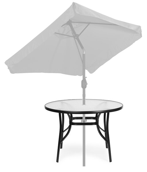 MultiGarden Okrúhly záhradný stôl 100 cm, tvrdené sklo, otvor na slnečník MultiGarden