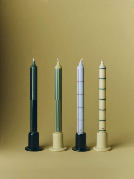 HAY Sviečky Pattern Candle set 4ks, green and silver