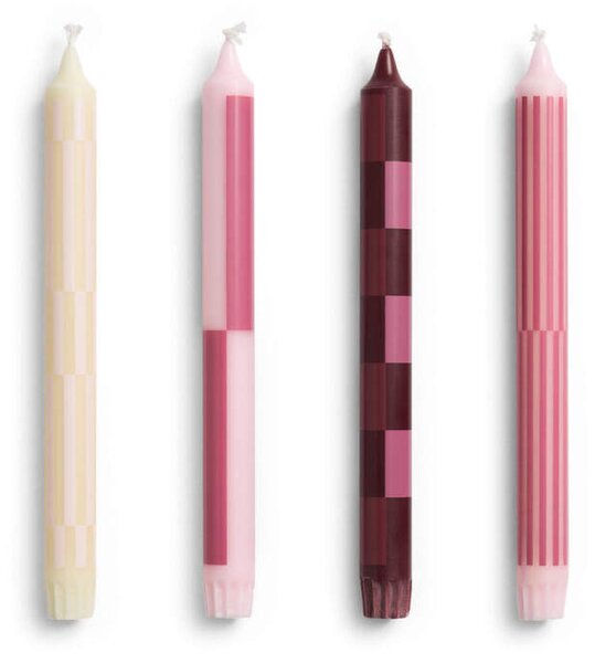 HAY Sviečky Pattern Candle set 4ks, pink and bordeaux