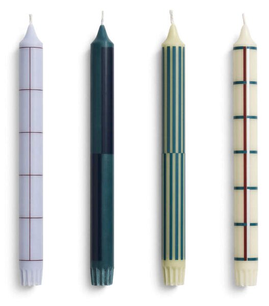 HAY Sviečky Pattern Candle set 4ks, green and silver