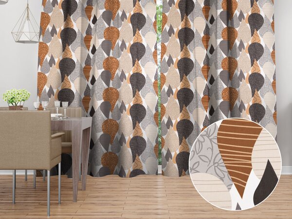 Biante Bavlnený záves Sandra SA-507 Hnedo-sivé kvapky s ornamentami 150x140 cm