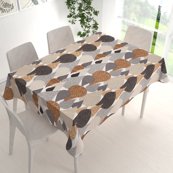 Biante Bavlnený obdĺžnikový obrus Sandra SA-507 Hnedo-sivé kvapky s ornamentami 50x100 cm