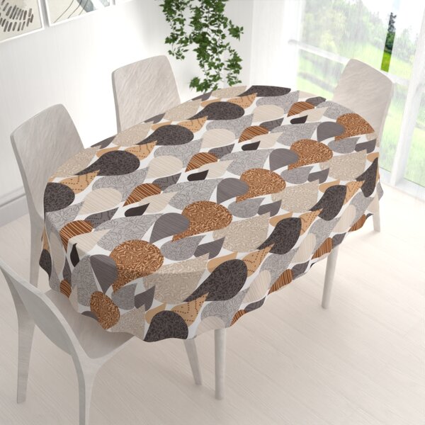 Biante Bavlnený oválny obrus Sandra SA-507 Hnedo-sivé kvapky s ornamentami 50x100 cm
