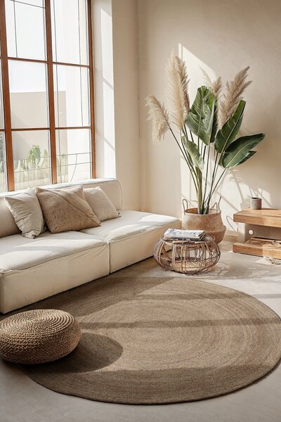 Hanse Home, Kusový koberec Jute Braided 106006 Grey Brown kruh, 100x100 (priemer) kruh, hnedá, chodba / predsieň
