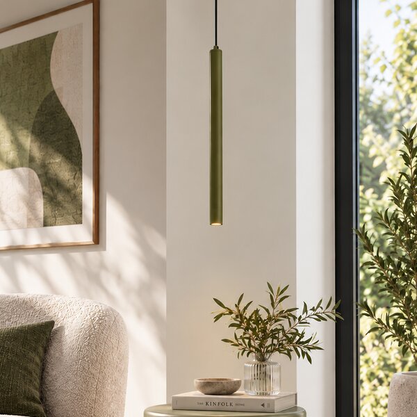 Moderná zelená závesná lampa s integrovanou stropnou doskou - Chuba