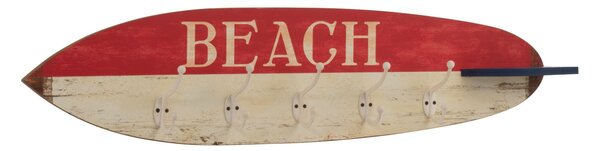 Červeno-biely drevený vešiak v dizajne na surfy Beach - 87 * 9 * 20,5 cm