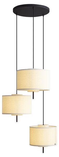 Japandi závesná lampa čierna s bielym ľanovým tienidlom 3-svetelná - Rieu