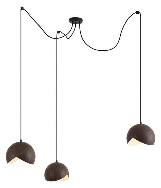 Dizajnová závesná lampa čierna s tienidlom s drevenou potlačou a opálovým sklom 3-svetelná - Tulip