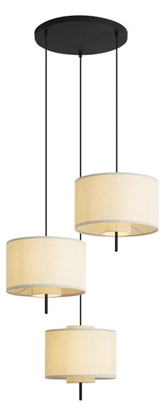 Japandi závesná lampa čierna s bielym ľanovým tienidlom 3-svetelná - Rieu