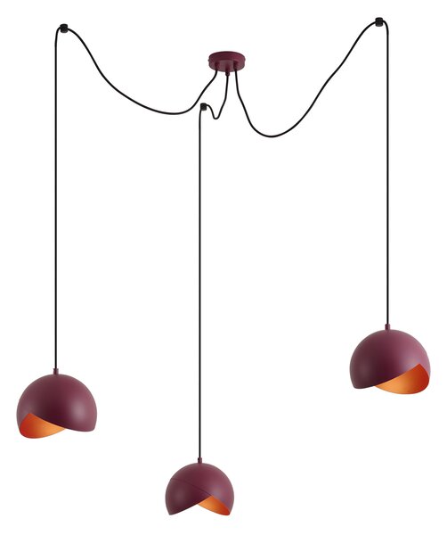 Dizajnová červená závesná lampa s opálovým sklom 3-svetelná - Tulip