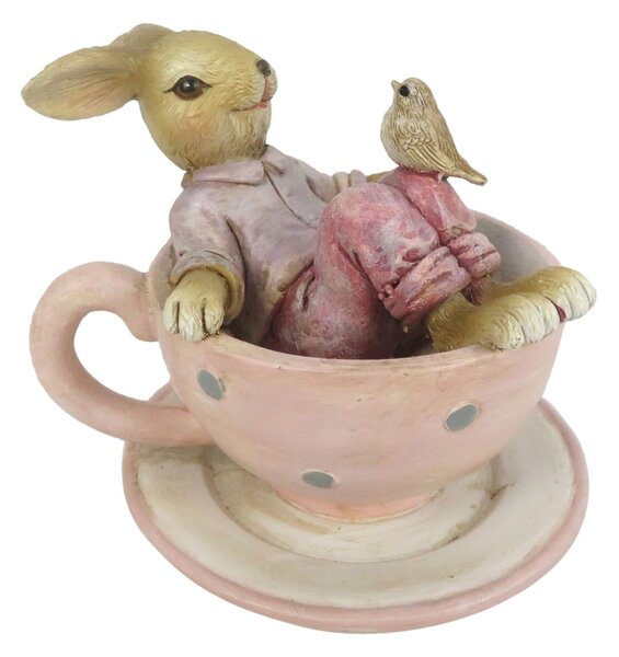 Dekorácie králika sediaci v čajovom šálke - 10 * 8 * 8 cm