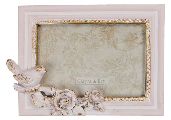 Ružovo-zlatý fotorámček vo vintage štýle s vtáčikom a ružami - 20 * 3 * 14 cm / 15 * 10 cm