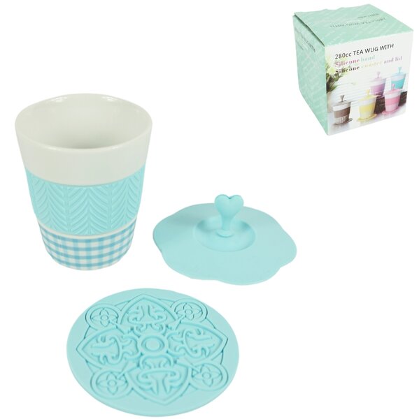 Porcelánový hrnček AQUELLE so silikónovými doplnkami 280 ml, modrý