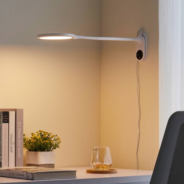 Lindby Stolná LED lampa Valtaria, biela, stmievateľná, Biela / opálová, Pracovňa / Kancelária, Plast, Moderný, Stolová lampa