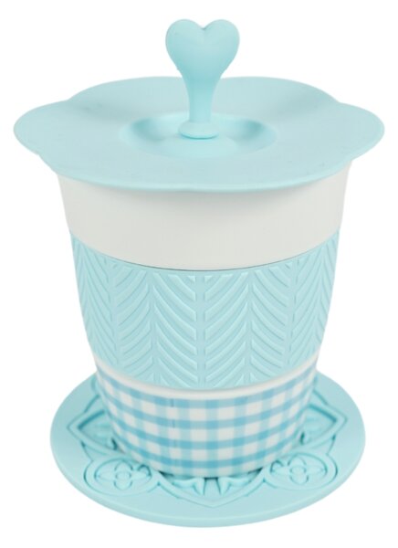 Porcelánový hrnček AQUELLE so silikónovými doplnkami 280 ml, modrý