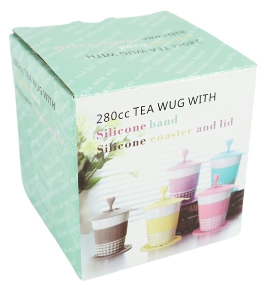 Porcelánový hrnček AQUELLE so silikónovými doplnkami 280 ml, modrý