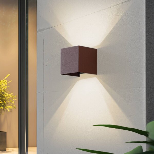 Lindby Smart LED vonkajšie nástenné svietidlo Dara, hrdzavá, hranatá, RGB,, Hnedá / hrdzavá, Plast, Moderný, Nástenné svietidlo
