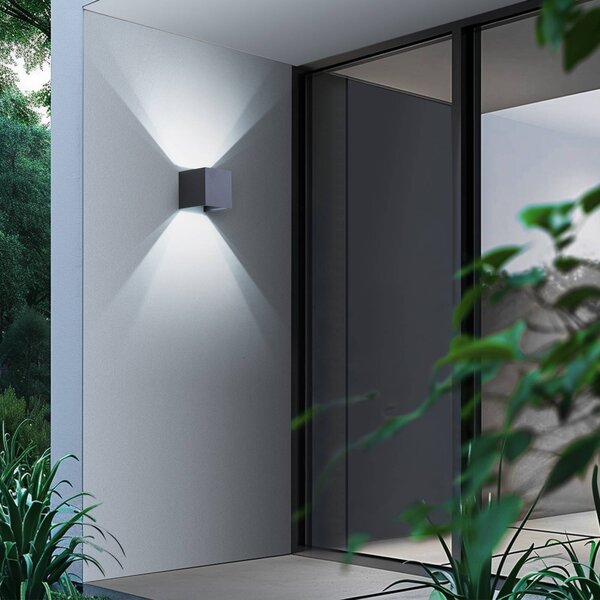 Lindby Smart LED vonkajšie nástenné svietidlo Dara, sivá, hranatá, RGB, Tuya, Hliník / sivá / zinok, Plast, Moderný, Nástenné svietidlo