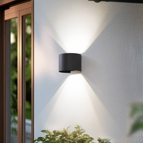 Lindby Smart LED vonkajšie nástenné svietidlo Dara, sivá, okrúhla, RGB, Tuya, Hliník / sivá / zinok, Plast, Moderný, Nástenné svietidlo