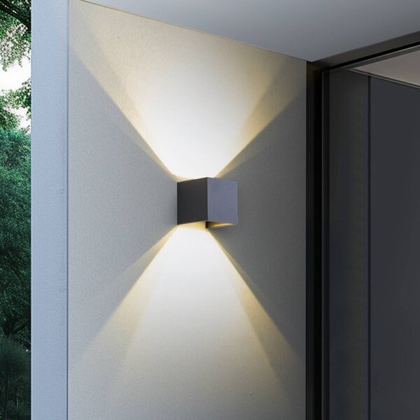 Lindby Smart LED vonkajšie nástenné svietidlo Dara, sivá, hranatá, RGB, Tuya, Hliník / sivá / zinok, Plast, Moderný, Nástenné svietidlo