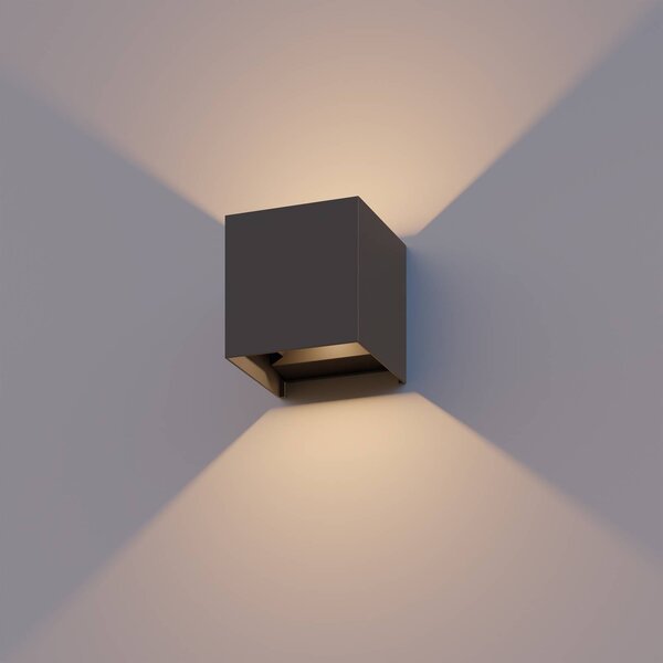 Calex LED vonkajšie nástenné svietidlo Cube, hore/dole, výška 10 cm, antracitová, Hliník / sivá / zinok, Hliník, Moderný, Nástenné svietidlo