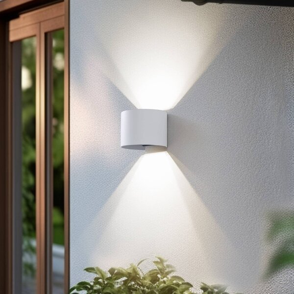 Lindby Smart LED vonkajšie nástenné svietidlo Dara biele okrúhle RGB, Biela / opálová, Plast, Moderný, Nástenné svietidlo
