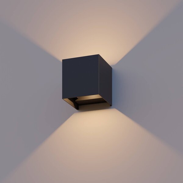 Calex LED vonkajšie nástenné svietidlo Cube, hore/dole, výška 10 cm, čierne, Čierna, Hliník, Moderný, Nástenné svietidlo