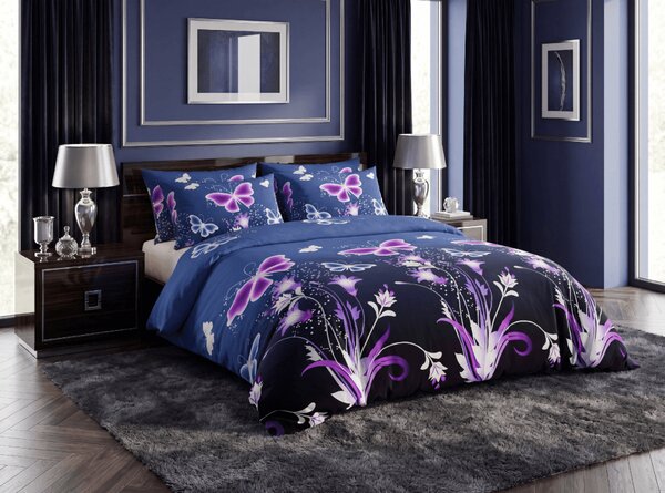 Obliečky z mikrovlákna VIOLET BUTTERFLY tmavo modré Rozmer obliečky: 70 x 90 cm | 140 x 200 cm