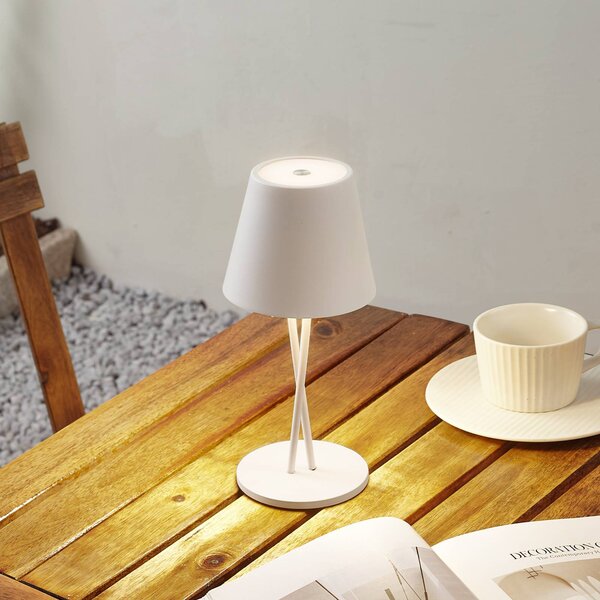 Lindby LED dobíjacia stolová lampa Janea CROSS, biela, kov, Biela / opálová, kov, Moderný, Stojacie svietidlo