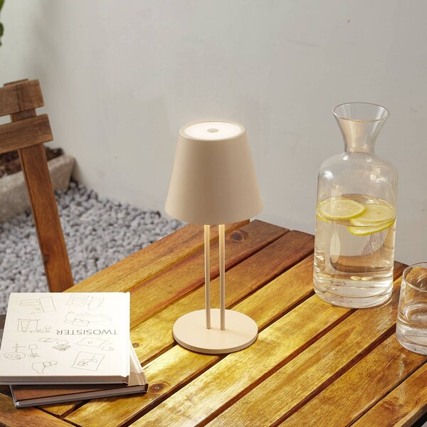 Lindby Nabíjacia stolová lampa LED Janea TWIN, béžová, kov, Krémová / jantárovo žltá, kov, Moderný, Stojacie svietidlo