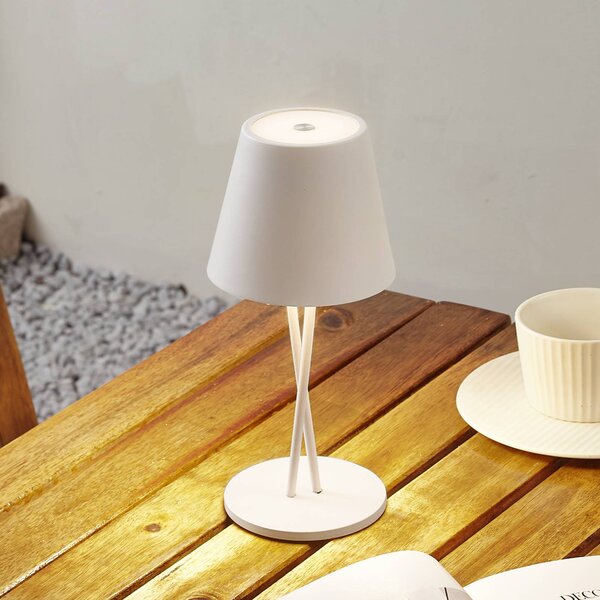 Lindby LED dobíjacia stolová lampa Janea CROSS, biela, kov, Biela / opálová, kov, Moderný, Stojacie svietidlo