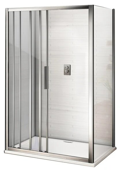 AFTER COMBI 100x80 Clear Sprchovací kút s trojdielnymi posuvnými dverami a pevnou bočnicou