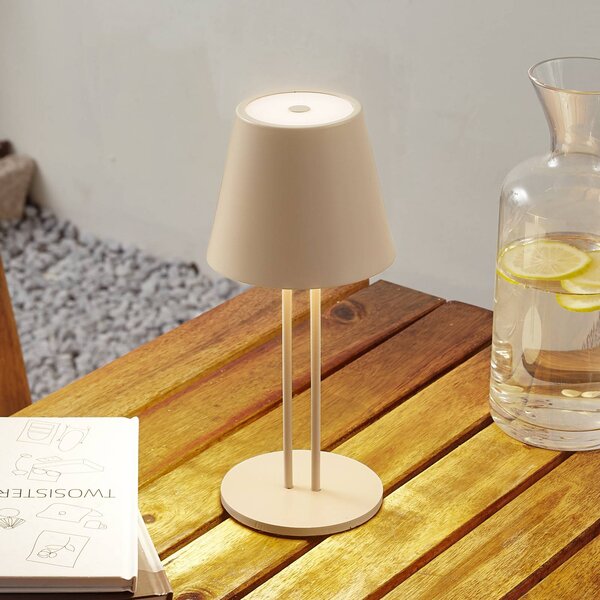 Lindby Nabíjacia stolová lampa LED Janea TWIN, béžová, kov, Krémová / jantárovo žltá, kov, Moderný, Stojacie svietidlo