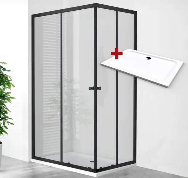 POINT BLACK ROCKY 90x80 Clear Obdĺžnikový sprchovací kút s mramorovou vaničkou
