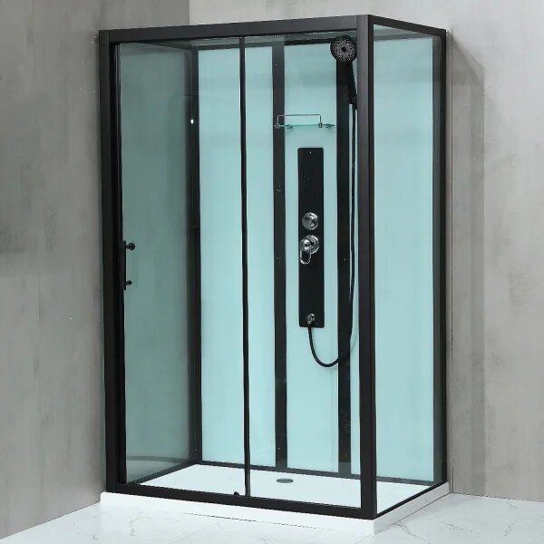 GLASS ROCKY 100x80x214 Čierny Masážny sprchový box obdĺžnikový s mramorovou vaničkou