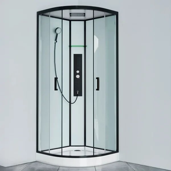 GLASS 90x90x225 Čierny Masážny sprchový box štvrťkruhový