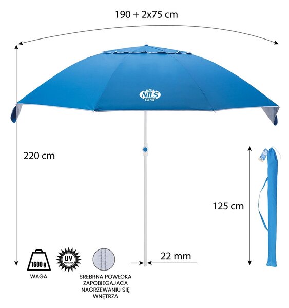 NC7822 MODRÝ SLNEČNÍK XL 190 CM NILS CAMP