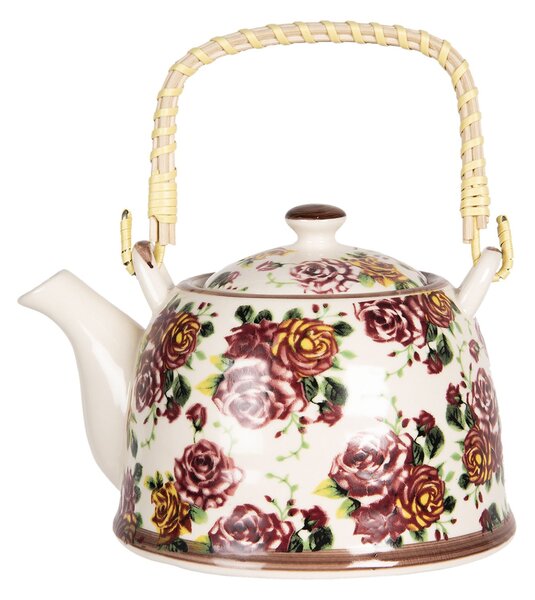 Porcelánová konvička na čaj s kvetmi ruží - 17*12*10 cm / 0,6L