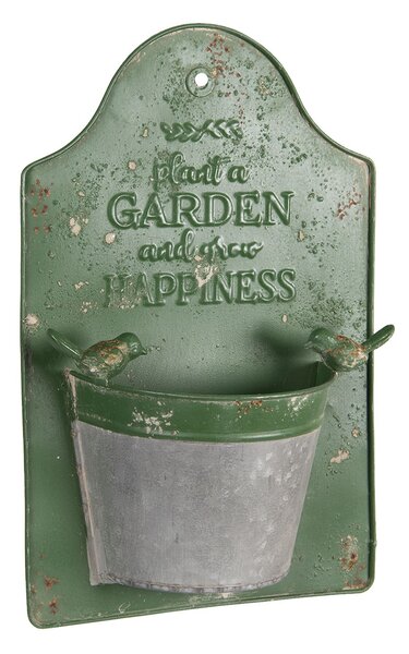 Zelený plechový nástenný kvetináč Garden - 23 * 9 * 36 cm