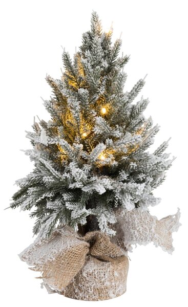 Zasnežený vianočný stromček v jute sa svetielkami - Ø 17*45cm
