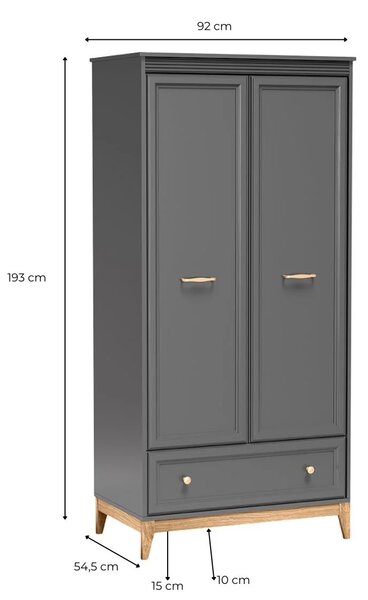 Kombinovaná šatníková skriňa 92 cm SKYLER - šedá / dub